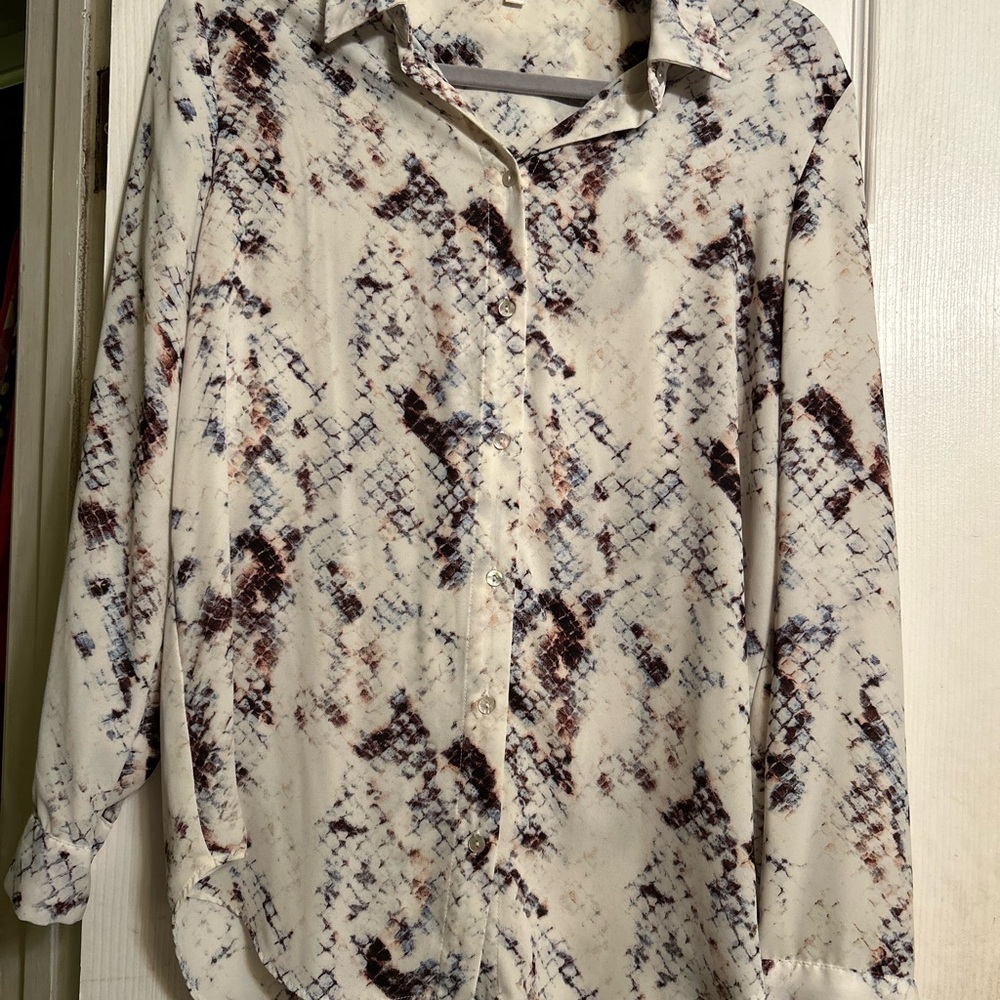 Rose & Olive Cream and Brown Button Down Shirt